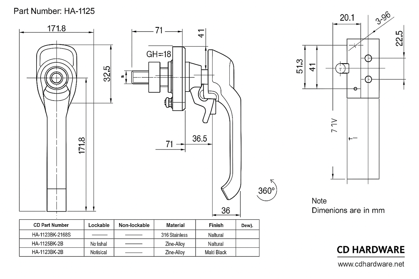 HA-1125: Stainless Steel Chest Handle
