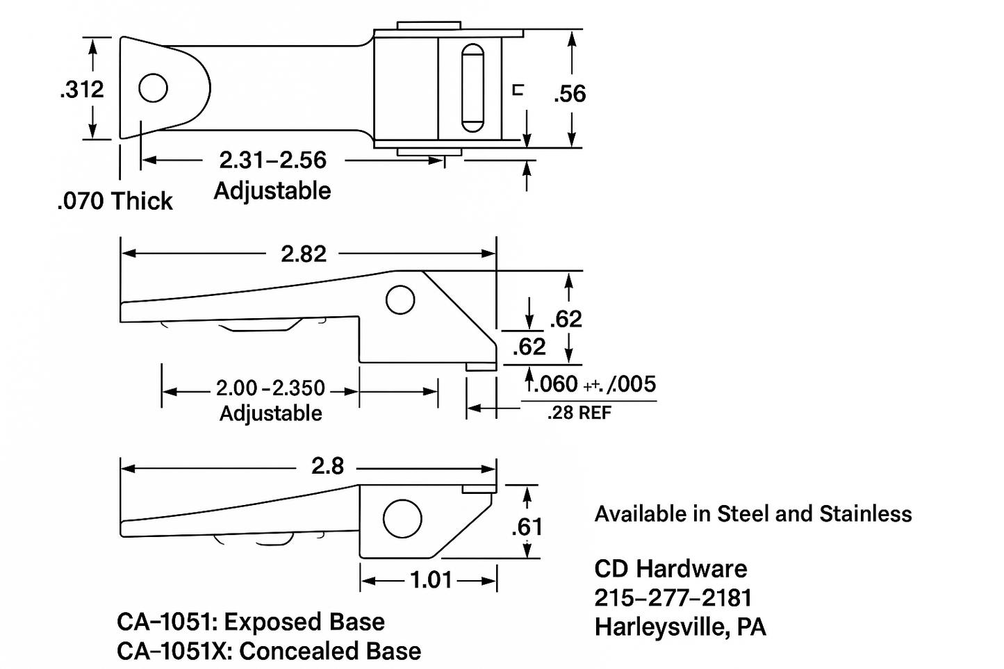 CA-1051 Adjustable Under-Center Latch