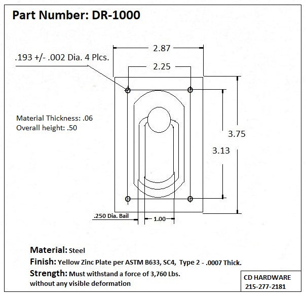 D-Ring, Steel. .007 Plating Thickness