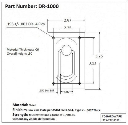 D-Ring, Steel. .007 Plating Thickness